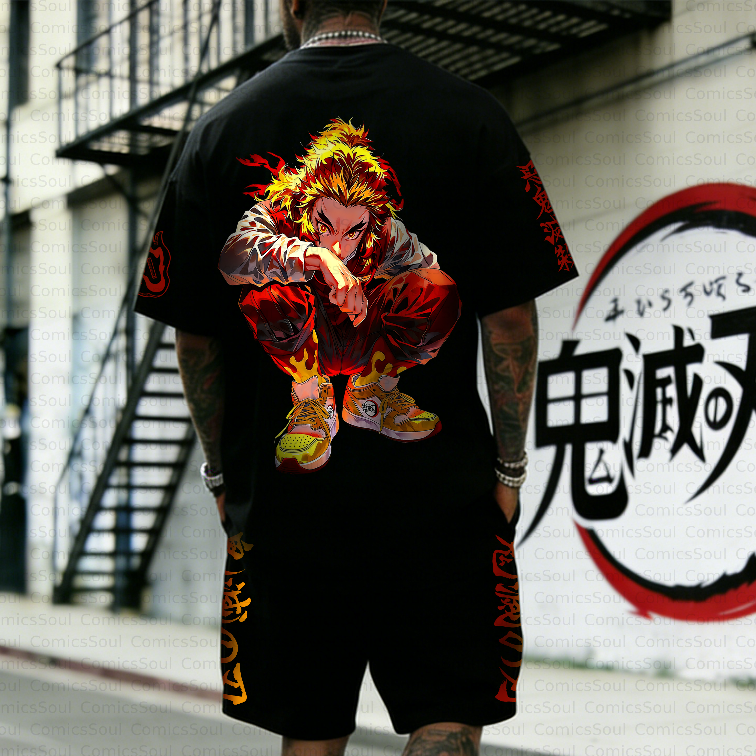 Unisex Anime Inspired Vintage T-shirt& Shorts Two-Pieces Set