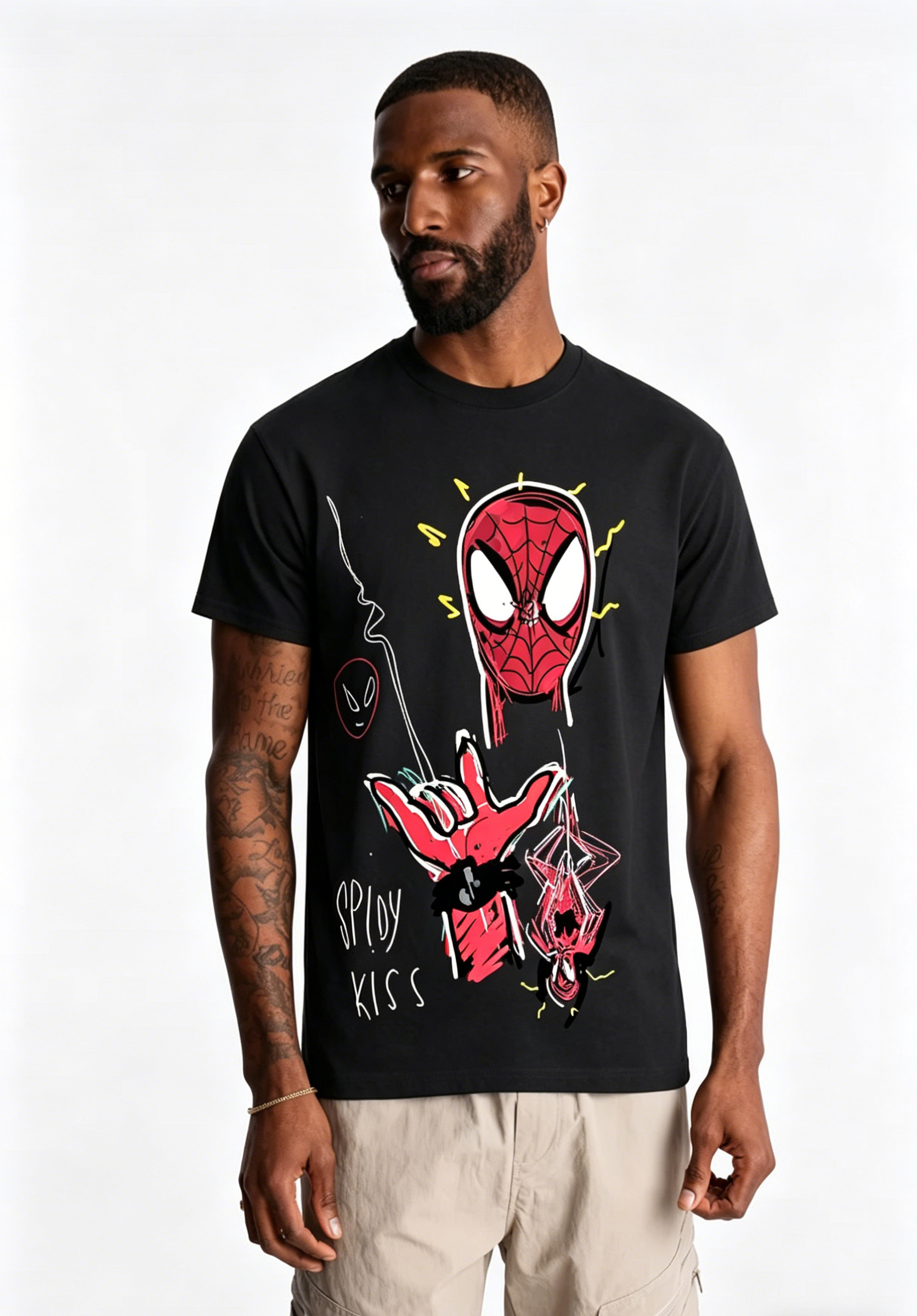 Spider-Man "Spidey Kiss" Doodle Art Oversized Graphic Tee