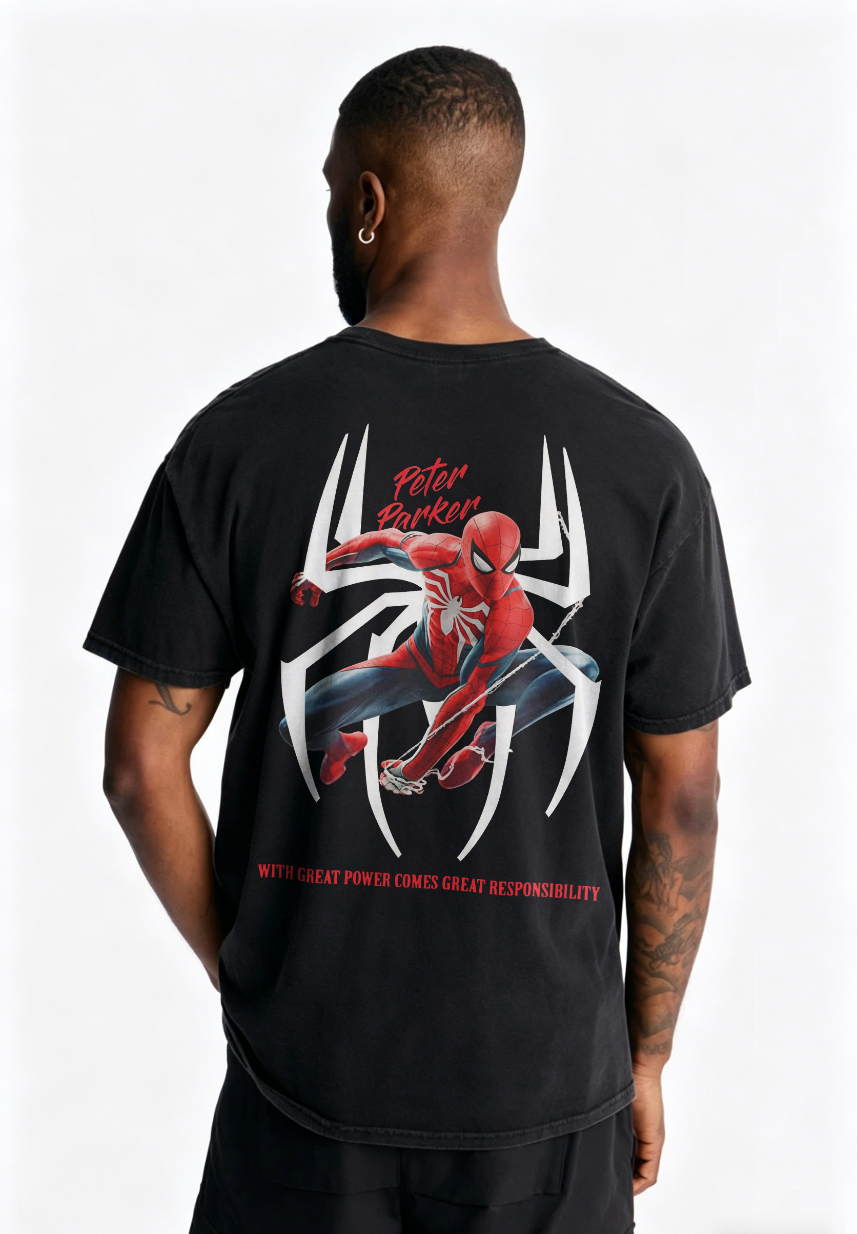 Spider-Man Peter Parker "With Great Power" Oversized Graphic Tee