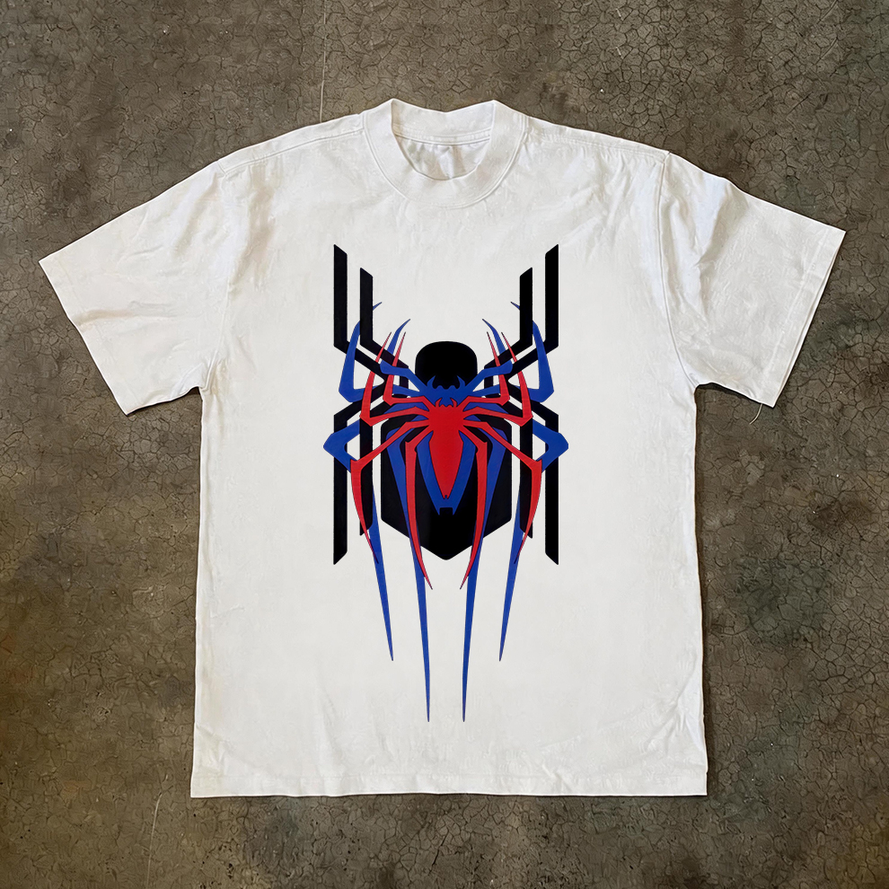Retro Futuristic Spider-Man Logo White Streetwear Shirt