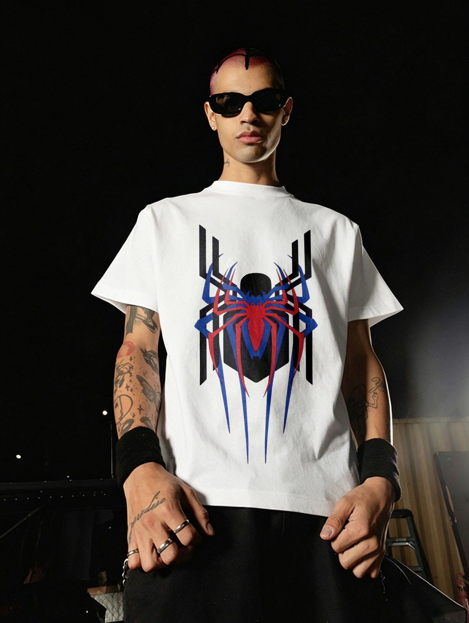 Retro Futuristic Spider-Man Logo White Streetwear Shirt