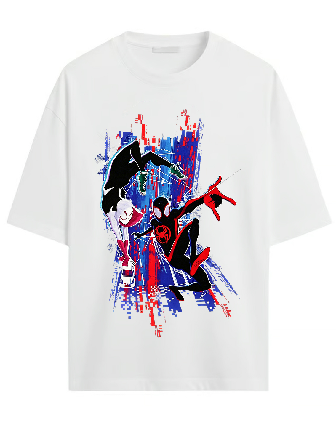 Spider-Verse Miles Morales & Spider-Gwen Glitch Oversized Graphic Tee