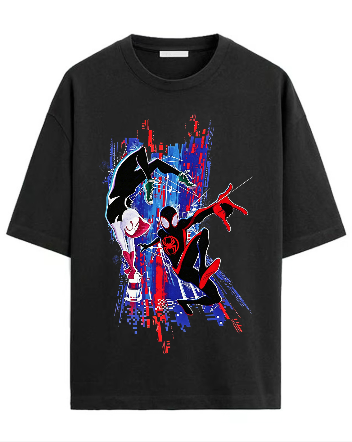 Spider-Verse Miles Morales & Spider-Gwen Glitch Oversized Graphic Tee