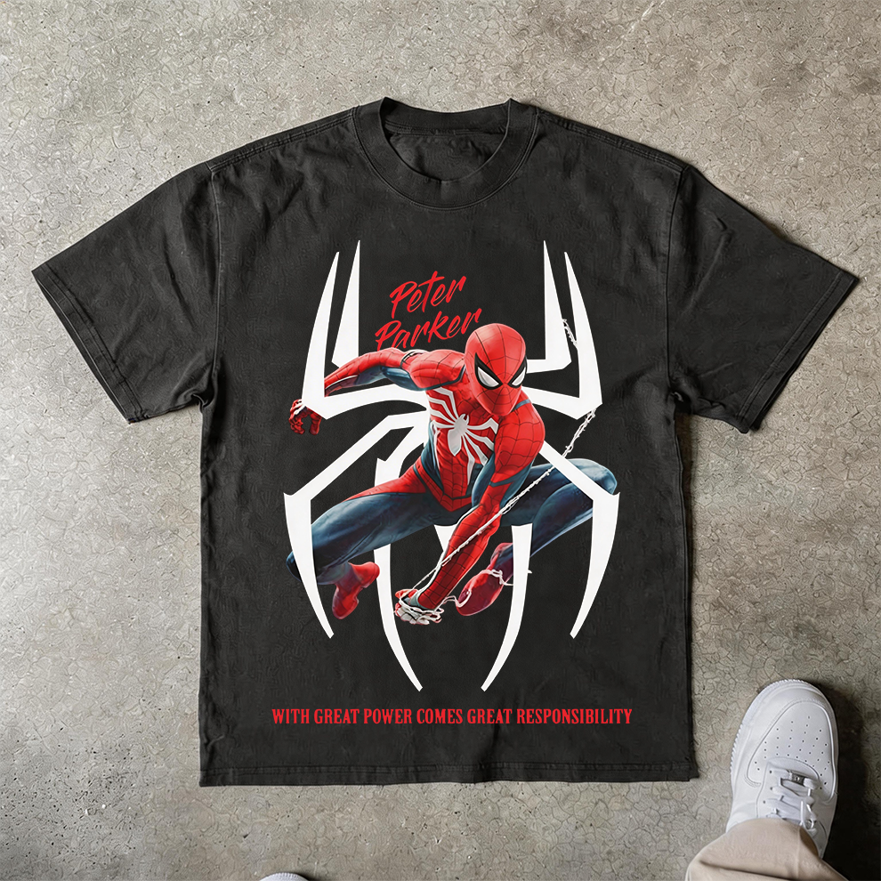 Spider-Man Peter Parker "With Great Power" Oversized Graphic Tee