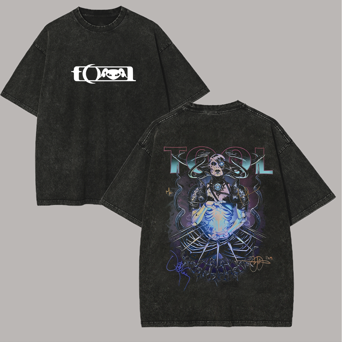 Washed Black "Cyber Skeleton Goddess" Oversized Rock Tee
