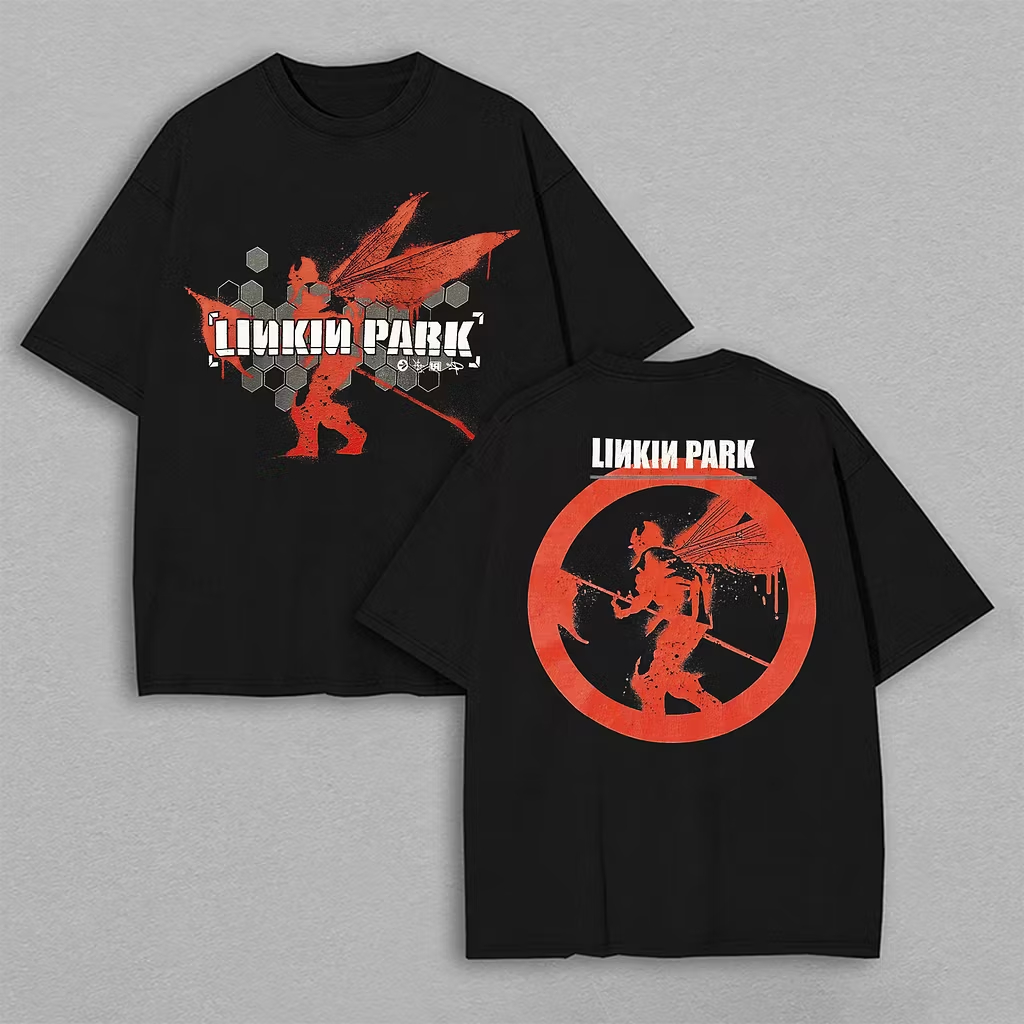 "Hybrid Theory" Dragonfly Front & Back Oversized Black Tee 