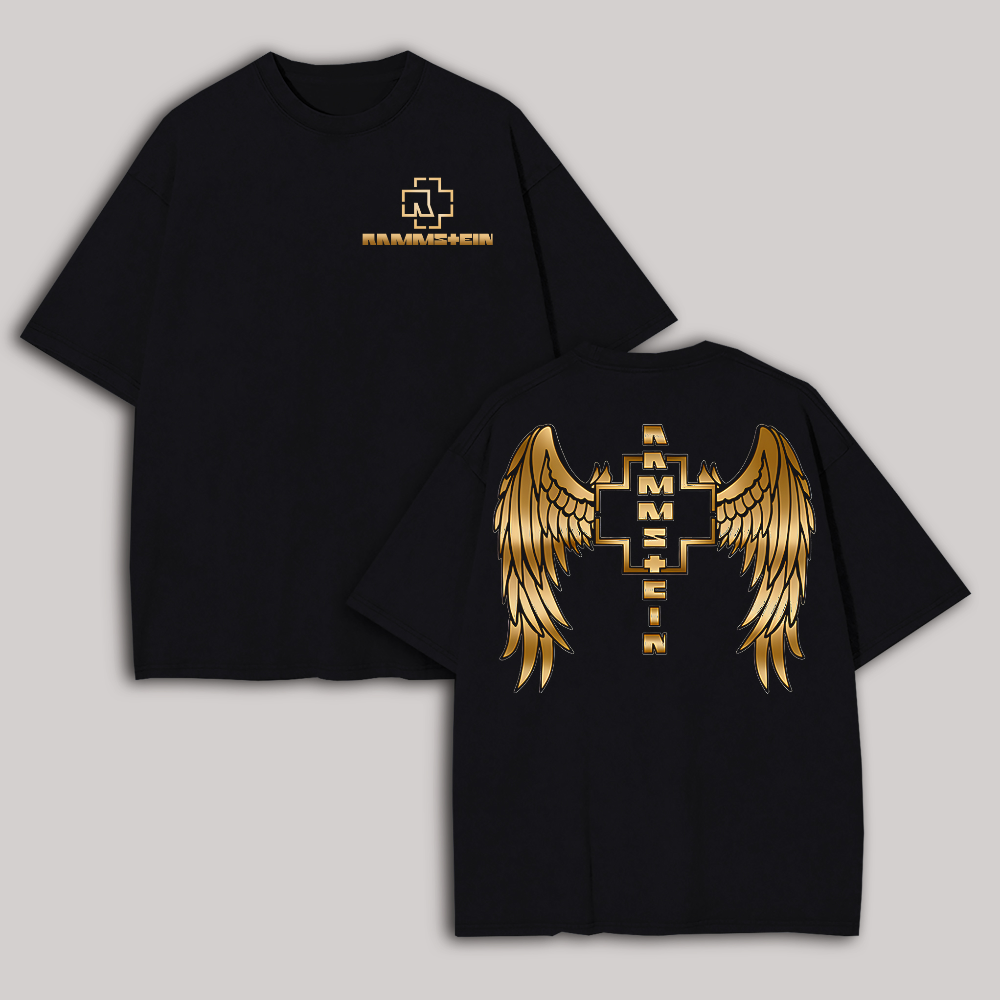 Golden Angel Wings Cross Logo Oversized Rock Tee