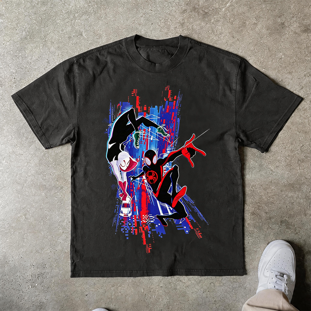 Spider-Verse Miles Morales & Spider-Gwen Glitch Oversized Graphic Tee