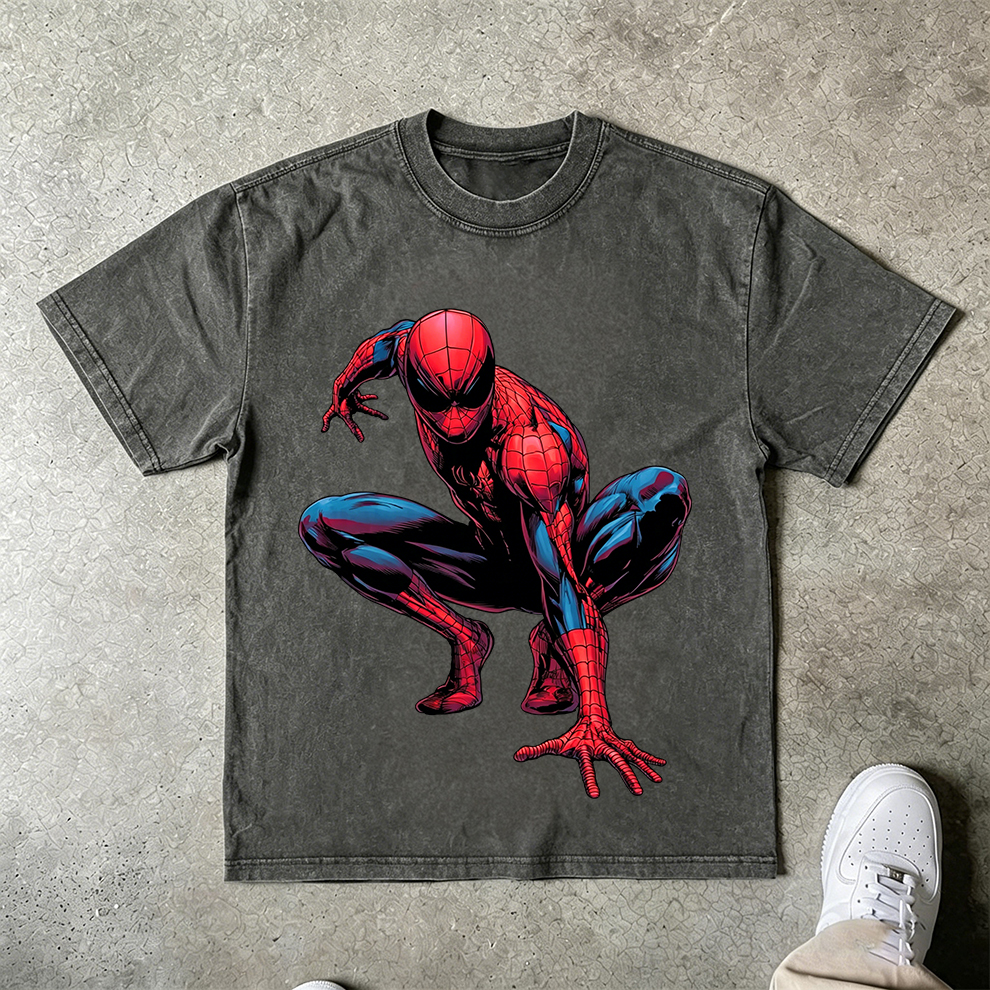Comic Book Spider-Man Crouching Pose Streetwear T-shirt
