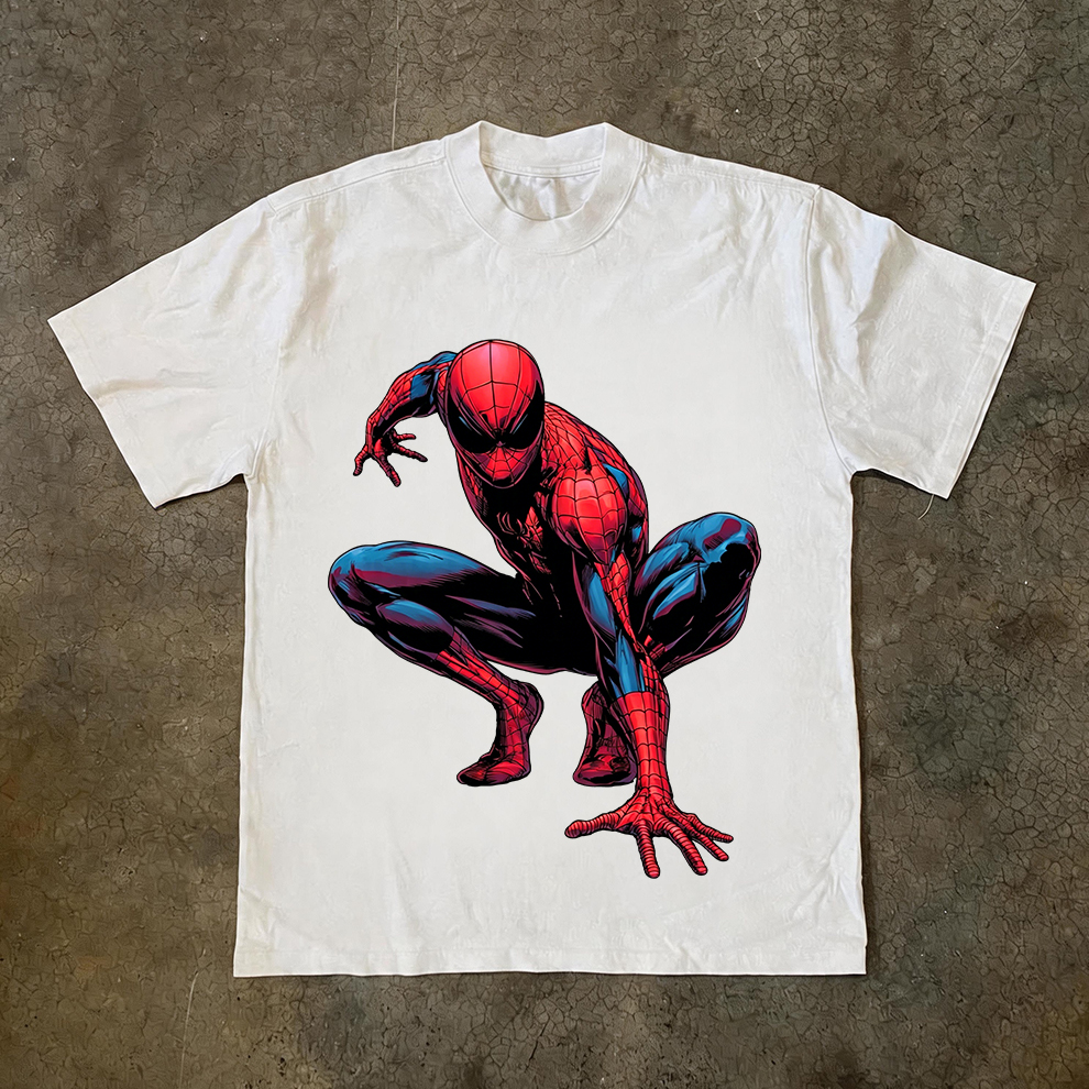 Comic Book Spider-Man Crouching Pose Streetwear T-shirt