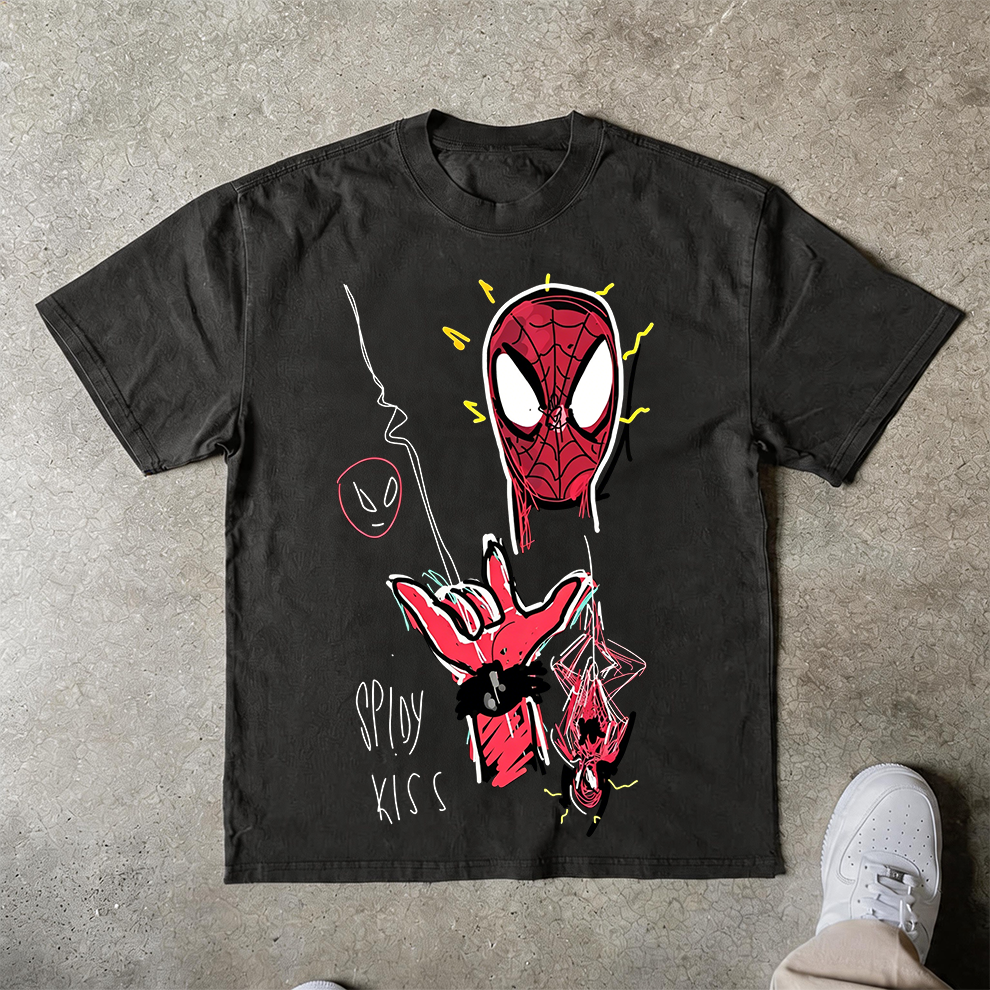 Spider-Man "Spidey Kiss" Doodle Art Oversized Graphic Tee