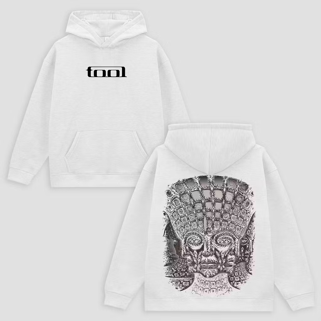 "Psychedelic Stone Face" Minimalist Black Hoodie