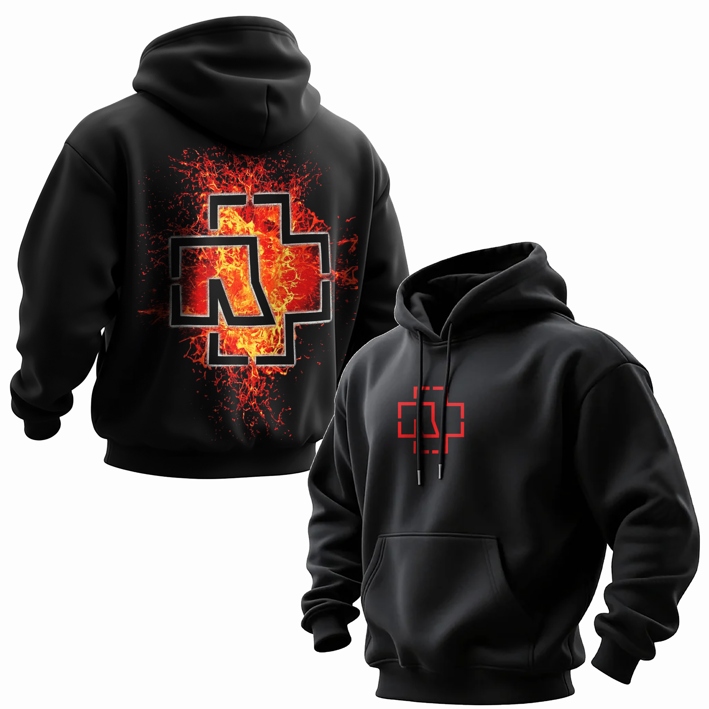 Fiery Cross Logo Oversized Black Hoodie
