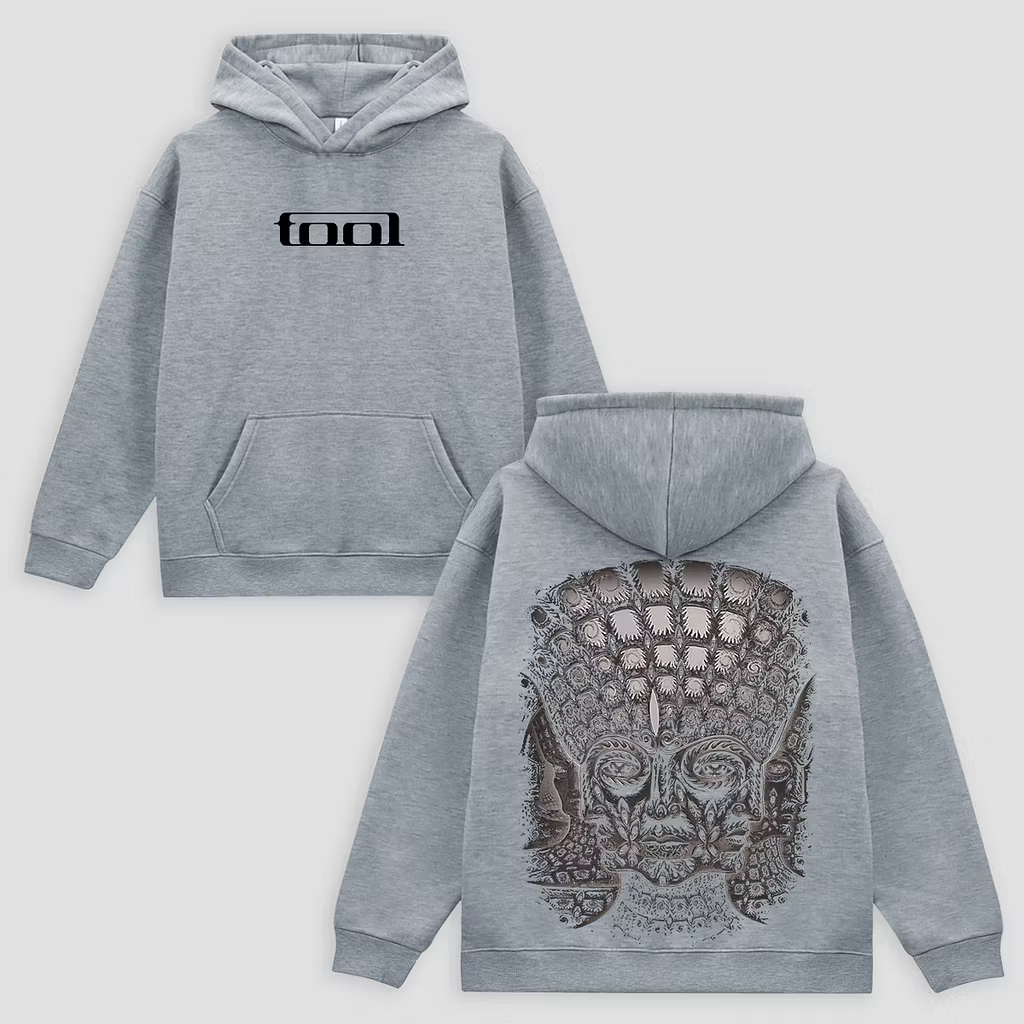 "Psychedelic Stone Face" Minimalist Black Hoodie
