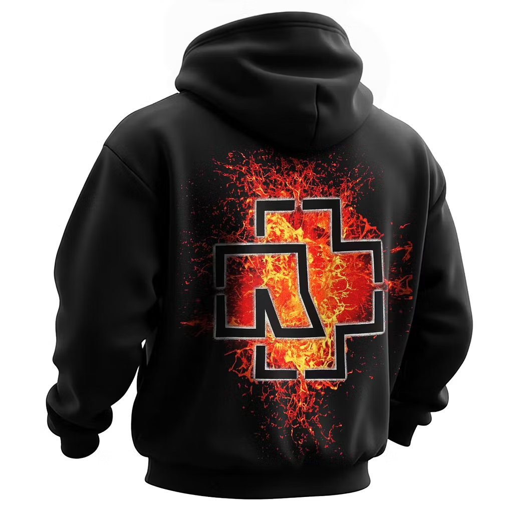 Fiery Cross Logo Oversized Black Hoodie