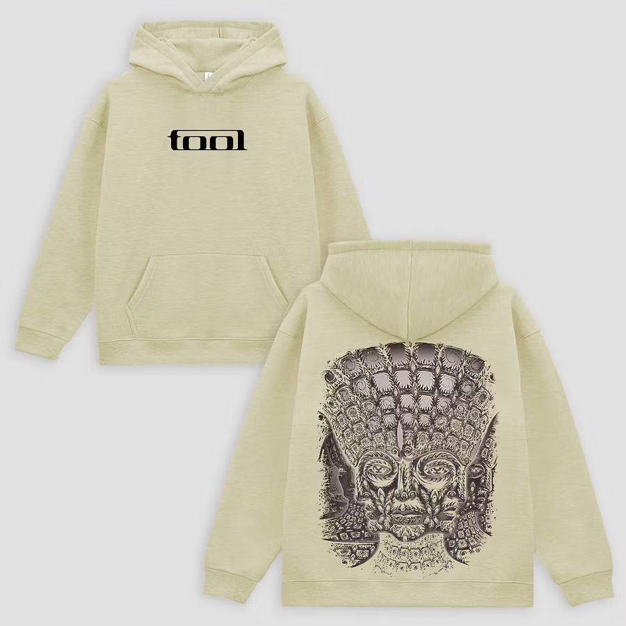 "Psychedelic Stone Face" Minimalist Black Hoodie