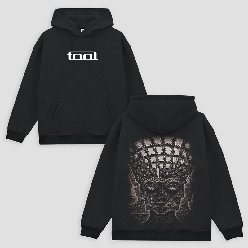 "Psychedelic Stone Face" Minimalist Black Hoodie