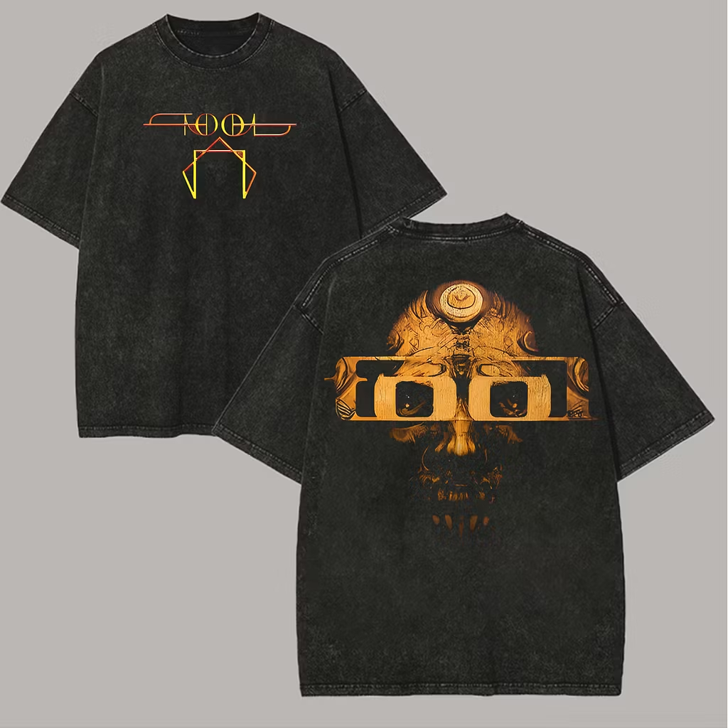 Washed Black "Golden Occult Skull" Oversized Rock Tee 