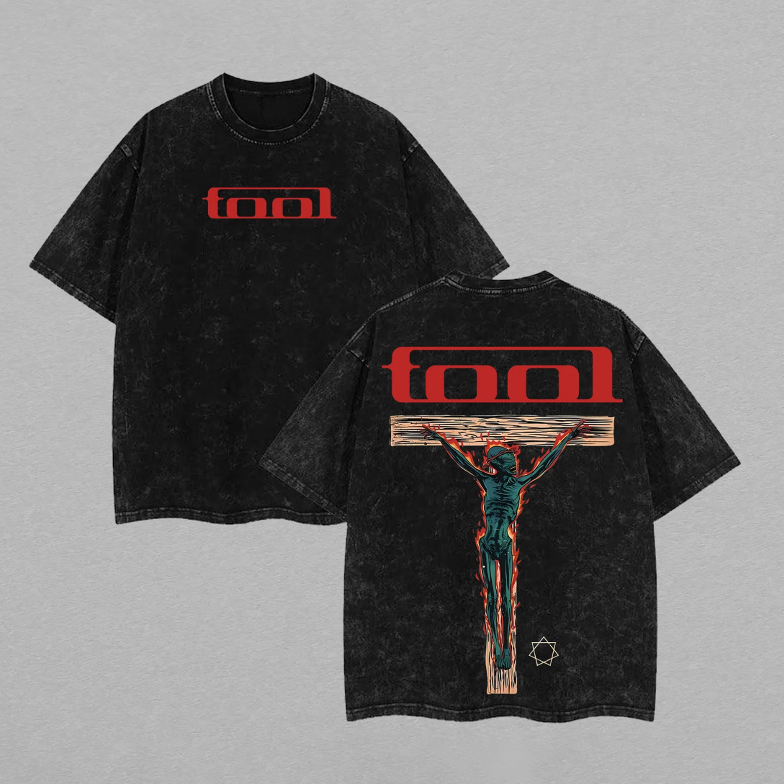 Washed Black "Occult Crucifix" Oversized Rock Tee