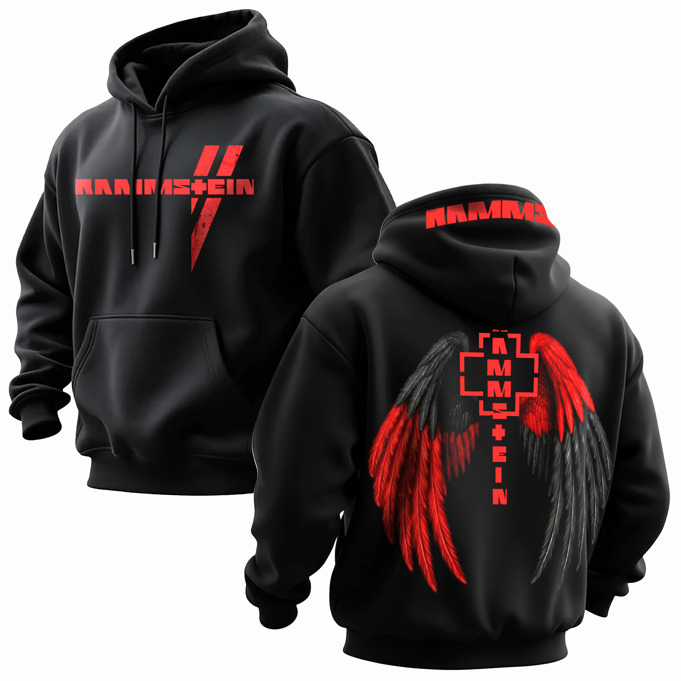 Red Wings & Logo Oversized Black Hoodie