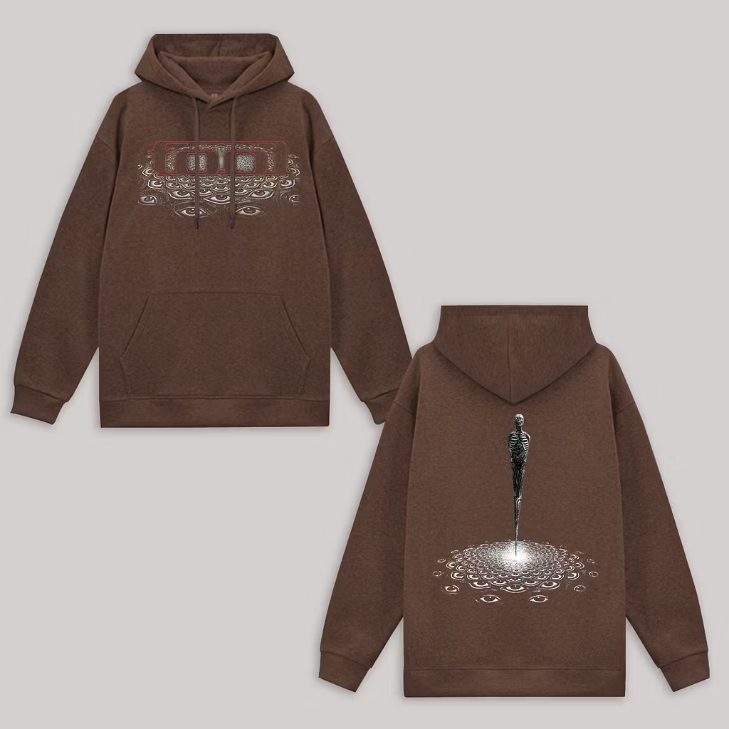 "Eye Mosaic Skeleton Spire" Minimalist Black Hoodie