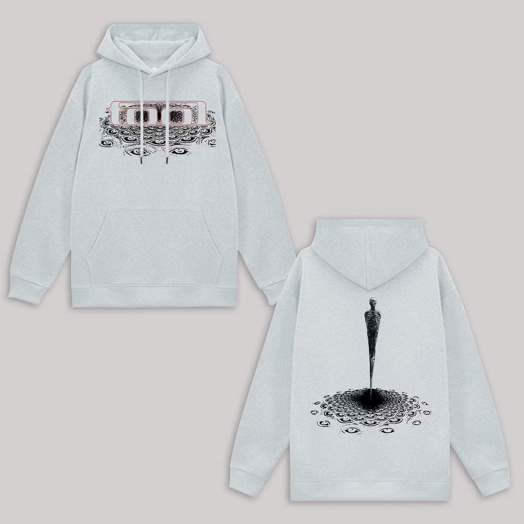 "Eye Mosaic Skeleton Spire" Minimalist Black Hoodie