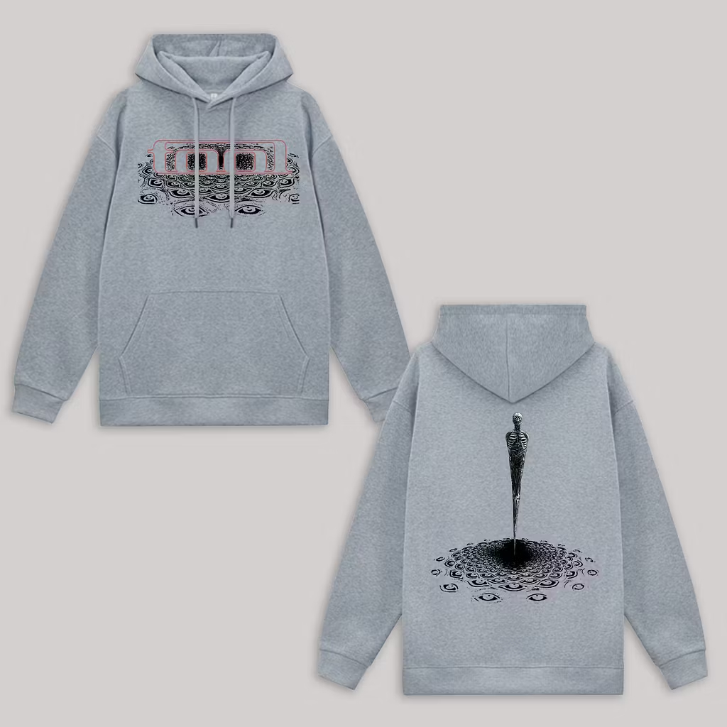 "Eye Mosaic Skeleton Spire" Minimalist Black Hoodie