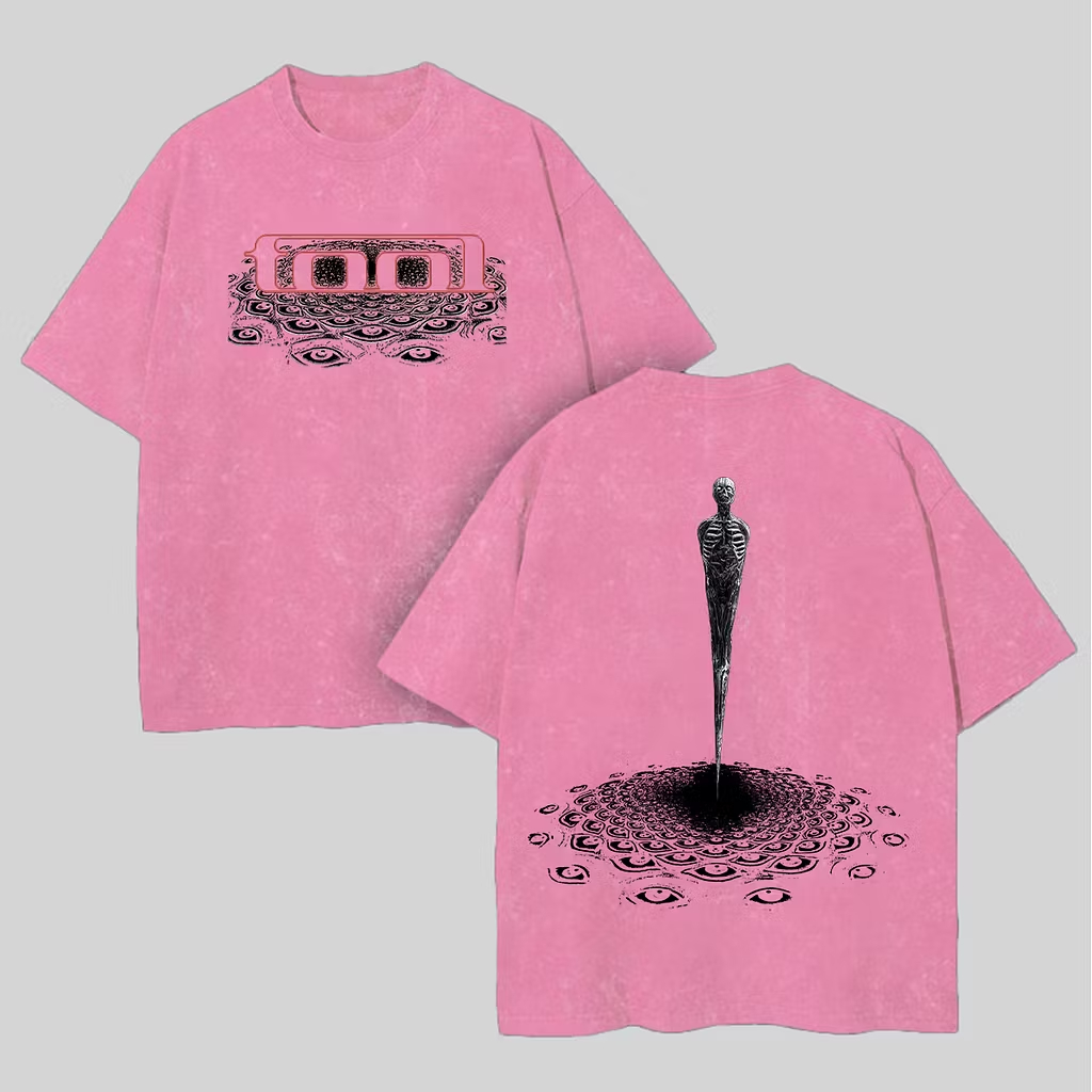 "Eye Mosaic Skeleton Spire" Washed Oversized Rock Tee