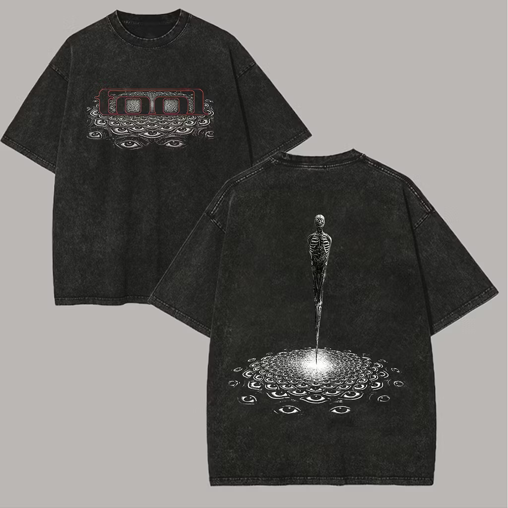 "Eye Mosaic Skeleton Spire" Washed Oversized Rock Tee
