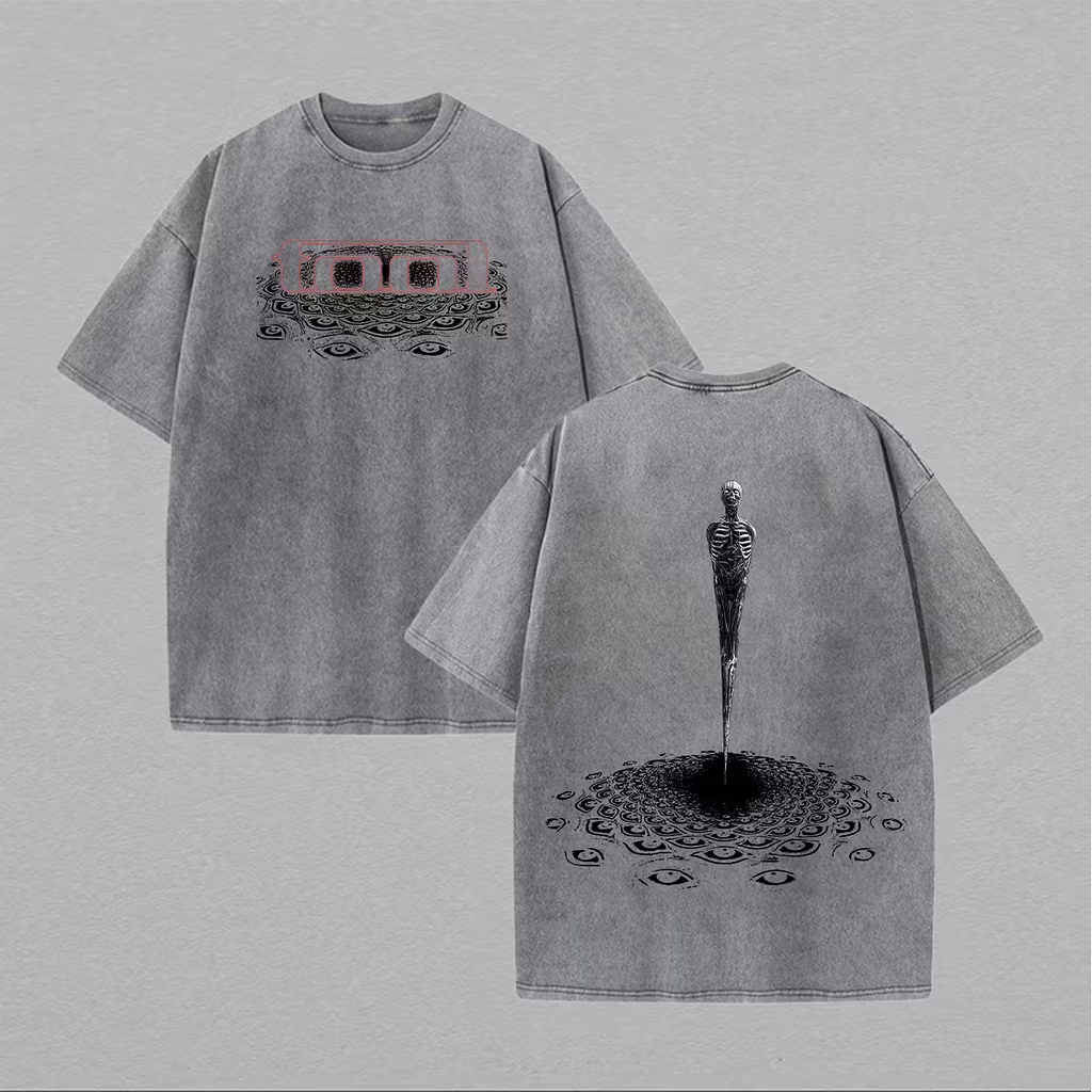 "Eye Mosaic Skeleton Spire" Washed Oversized Rock Tee