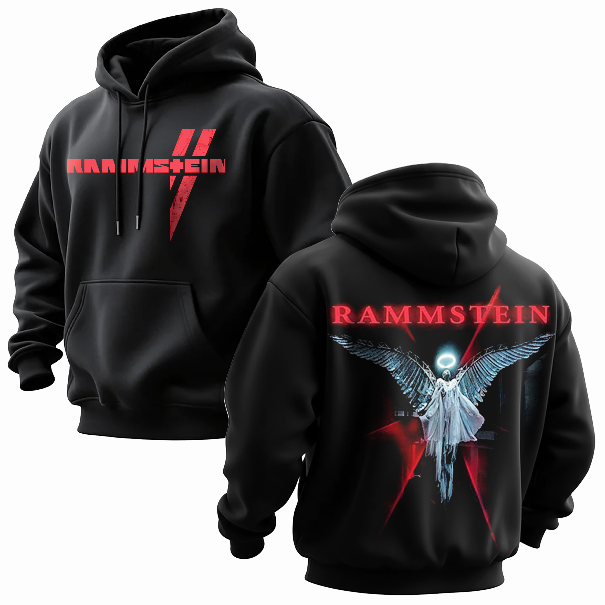 Angel & Red Logo Oversized Black Hoodie