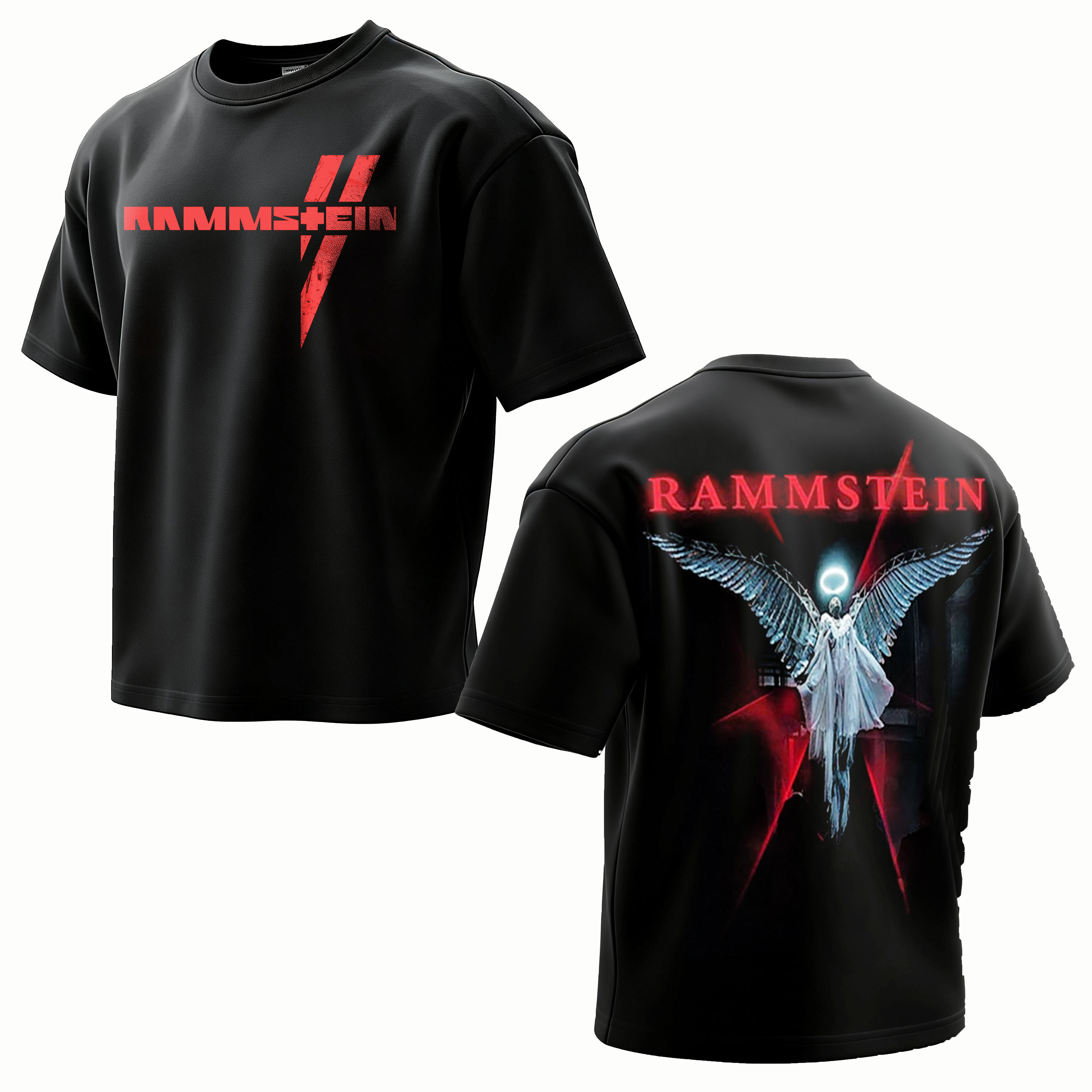  "Lightning & Angel" Minimalist Oversized Rock Tee
