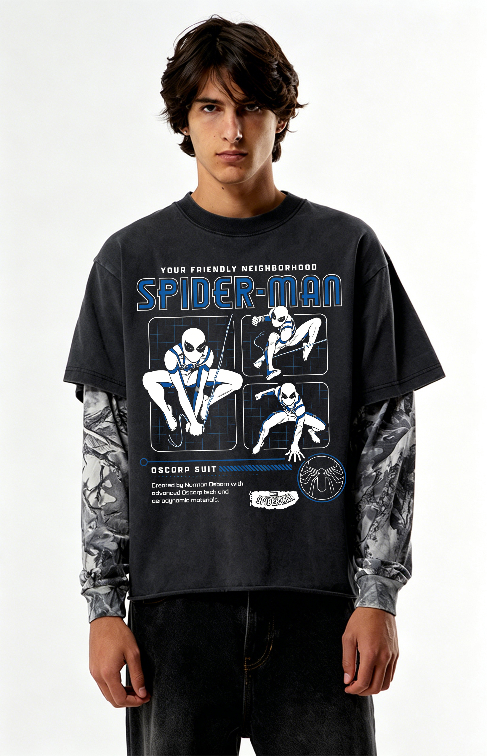 Spider-Man Oscorp Suit Technical Blueprint Oversized Graphic Tee