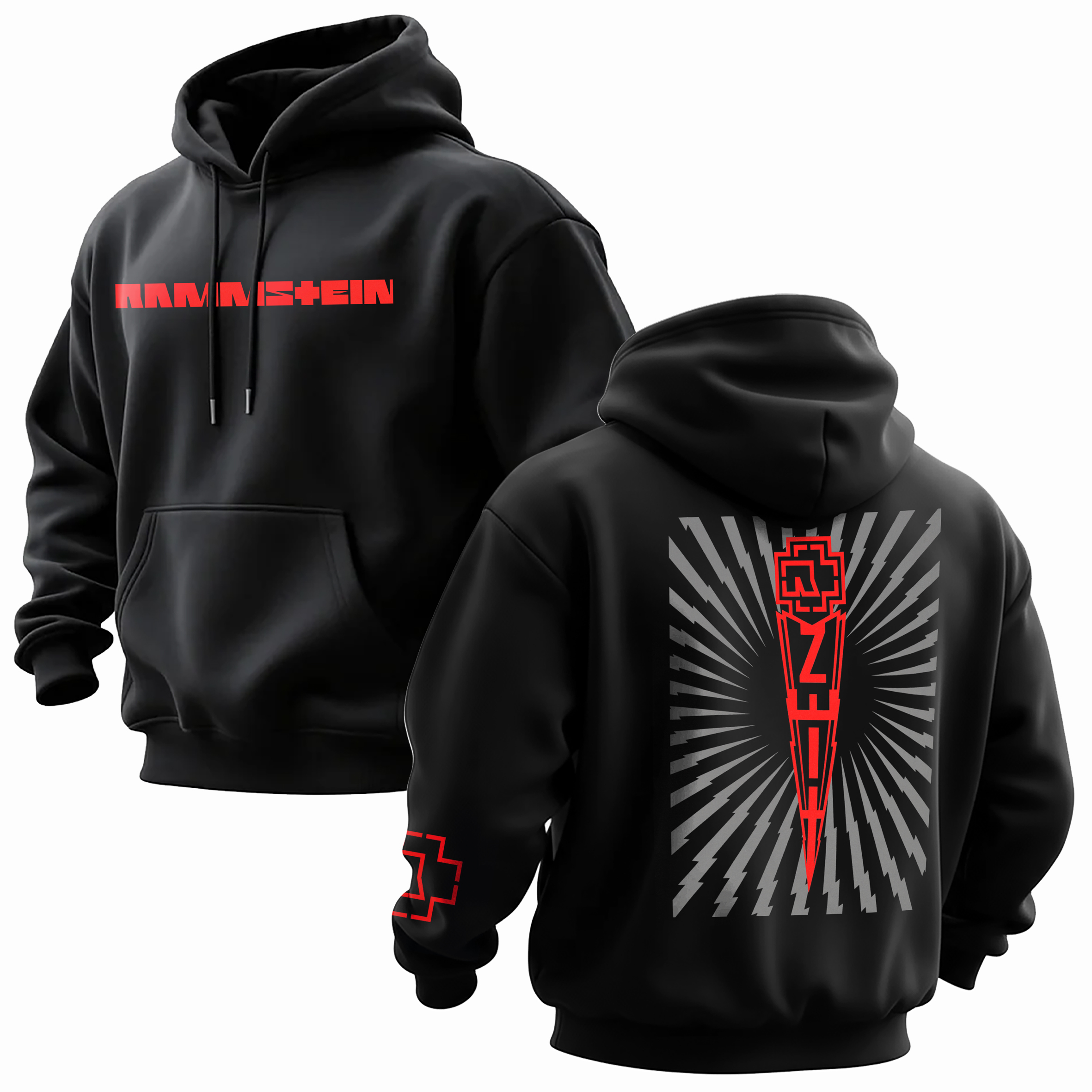 Lightning Bolt & Red Logo Oversized Black Hoodie