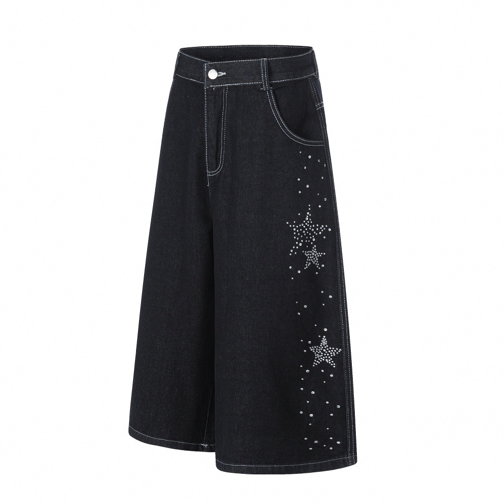 Star Rhinestone Dark Wash Denim Baggy Shorts