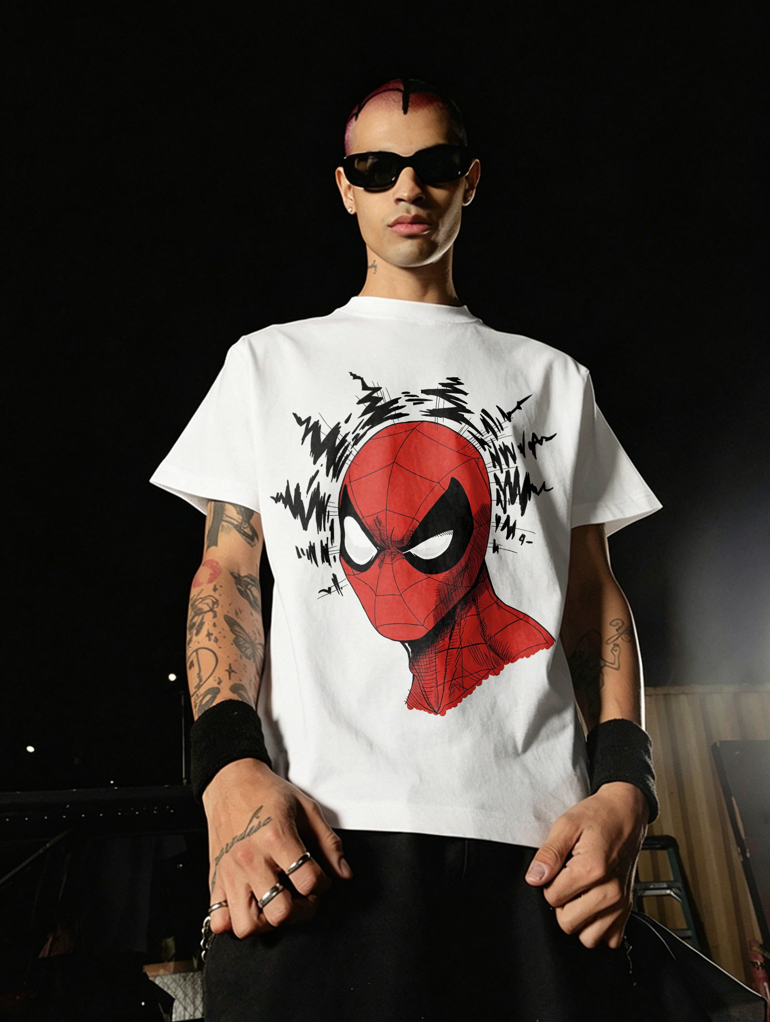 Retro Comic Spider-Man Portrait White Cotton Tee