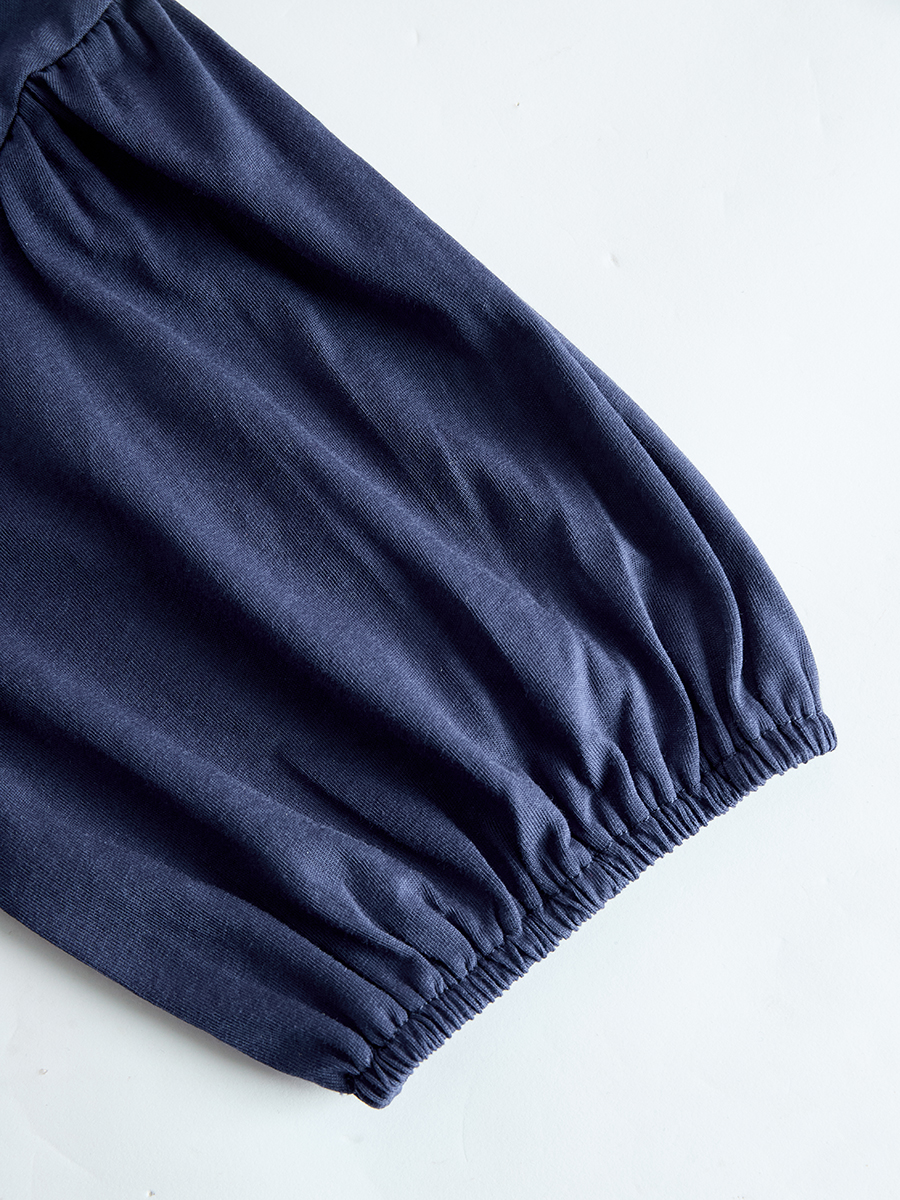 Nautical Vacation Style Navy Blue Off-the-shoulder Top And Navy Blue And White Striped Chiffon Slit Skirt Set