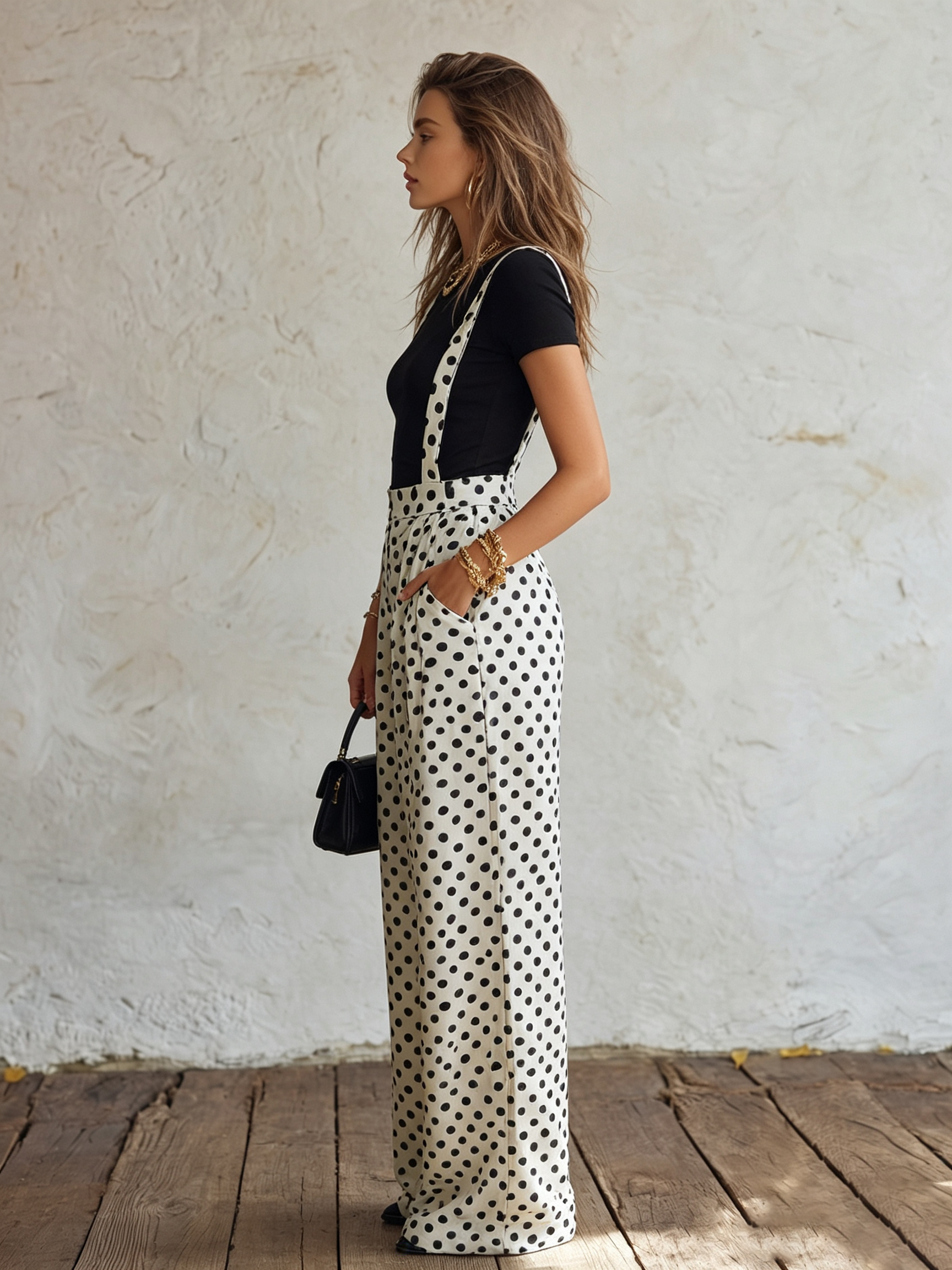 Vacation-style Polka-dot Satin Overalls