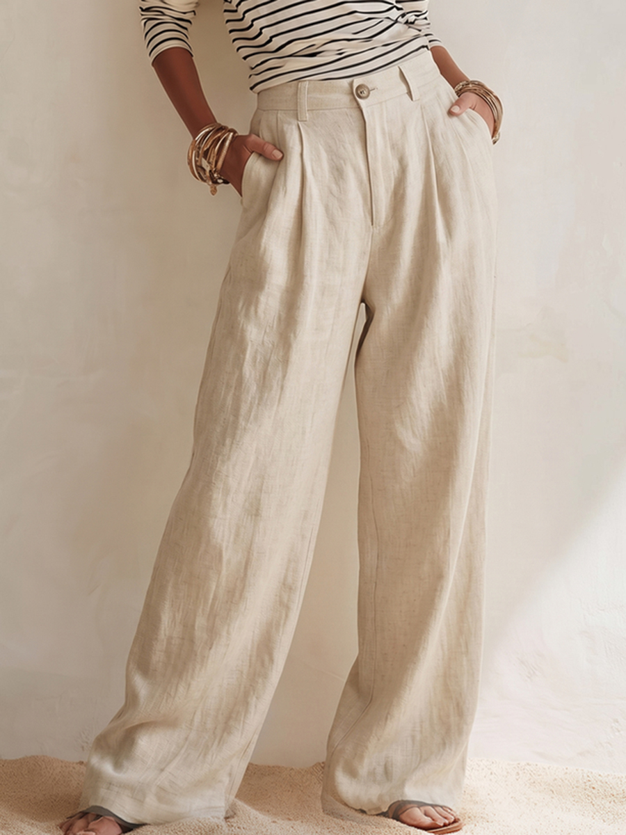 Stylish Black And White Striped Top And Wide-leg Pants Set