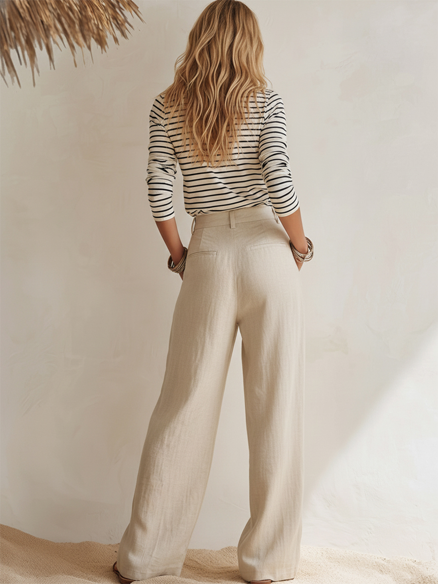 Stylish Black And White Striped Top And Wide-leg Pants Set