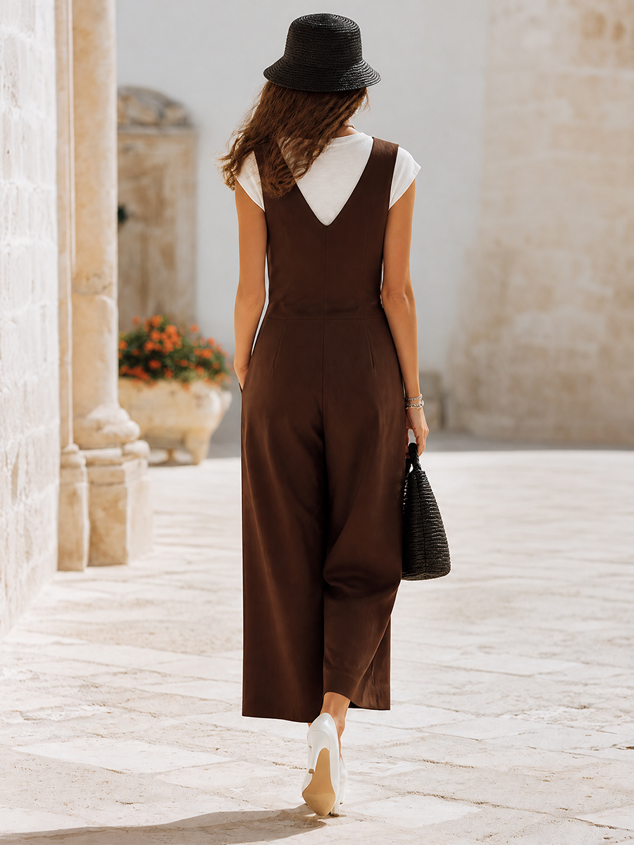 Old Money Inspired Layered Resort Wide-Leg Jumpsuit