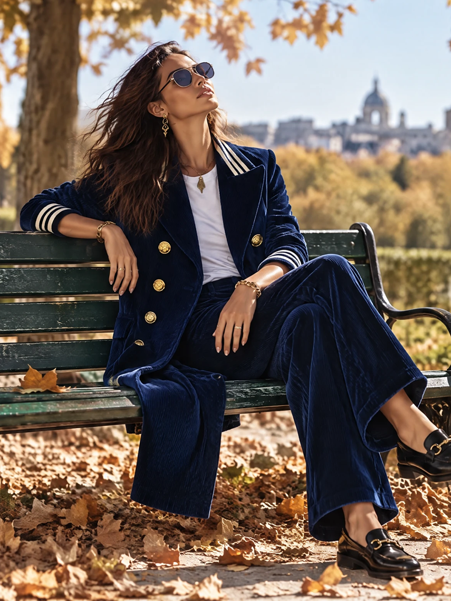 Resort-style Striped-collar Coat