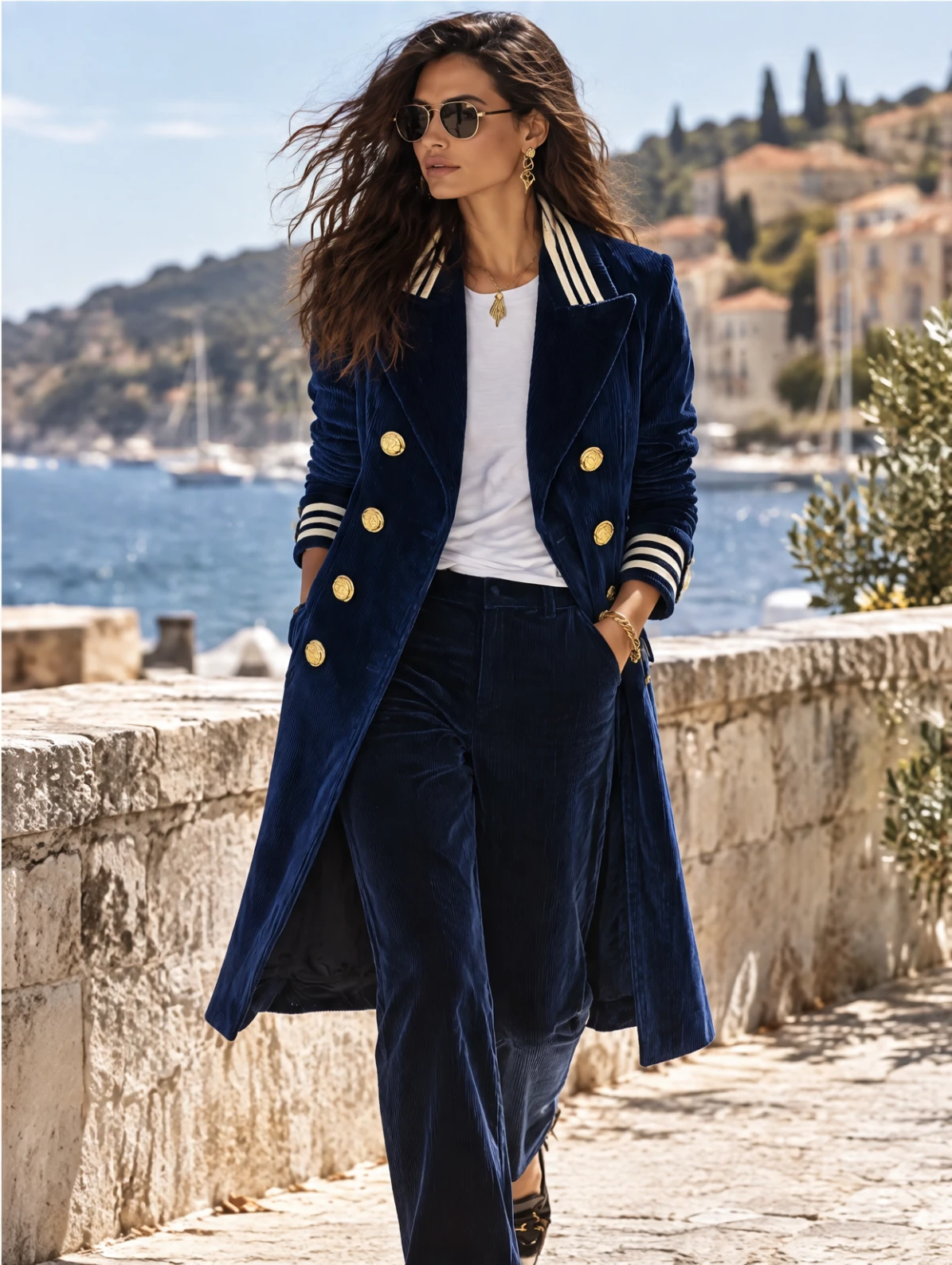 Resort-style Striped-collar Coat