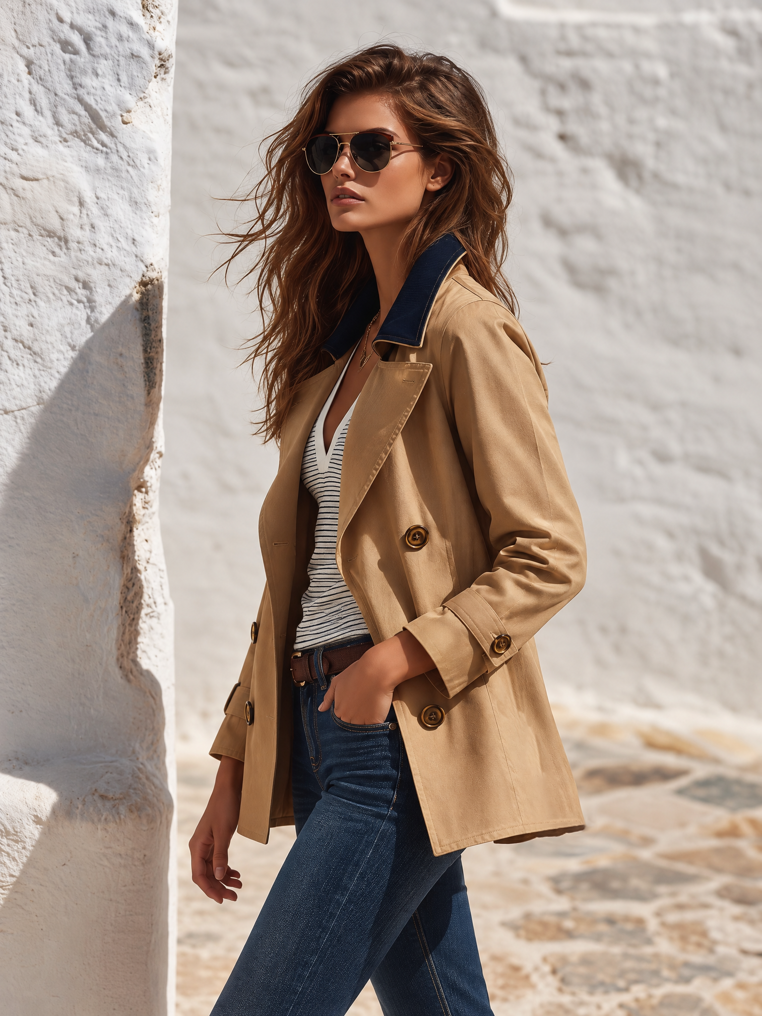 Vacation Casual Double-breasted Short Trench Coat