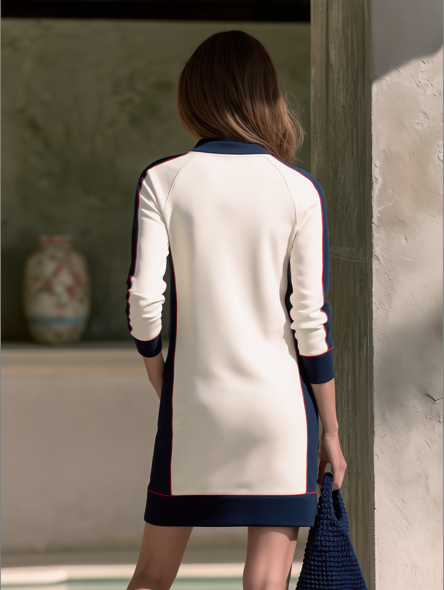 Casual Half-Zip Colorblock Long-Sleeve Mini Dress