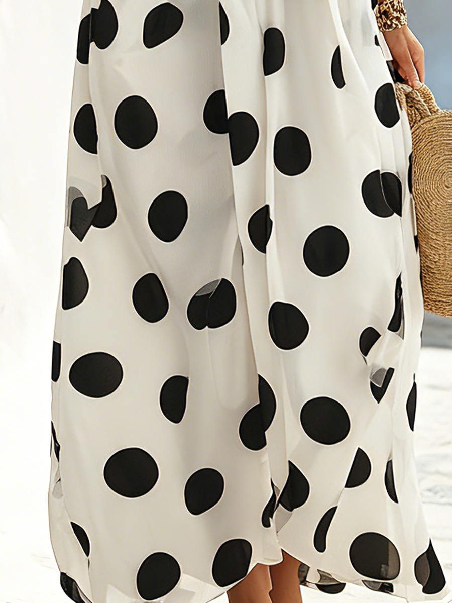 Resort-style Black And White Polka Dot Off-the-shoulder Maxi Dress