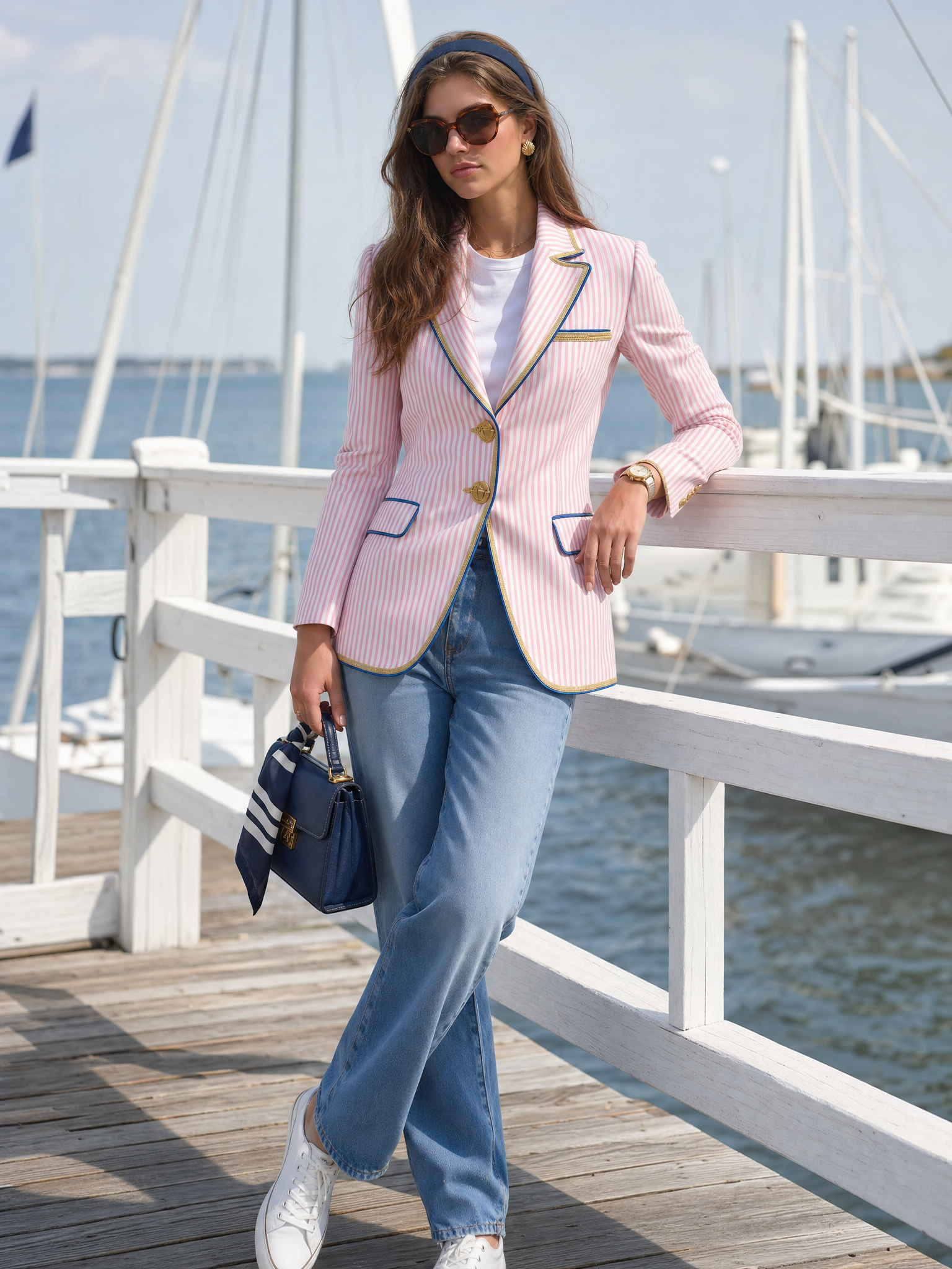 Classic Retro Striped Multi-pocket Blazer