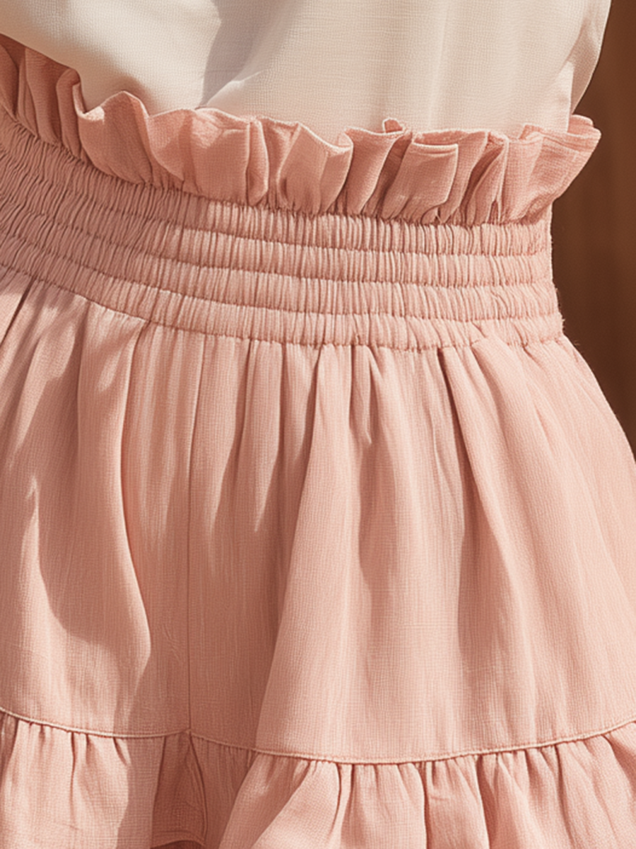 Vacation-Style Pink Ruffled Loose Shorts