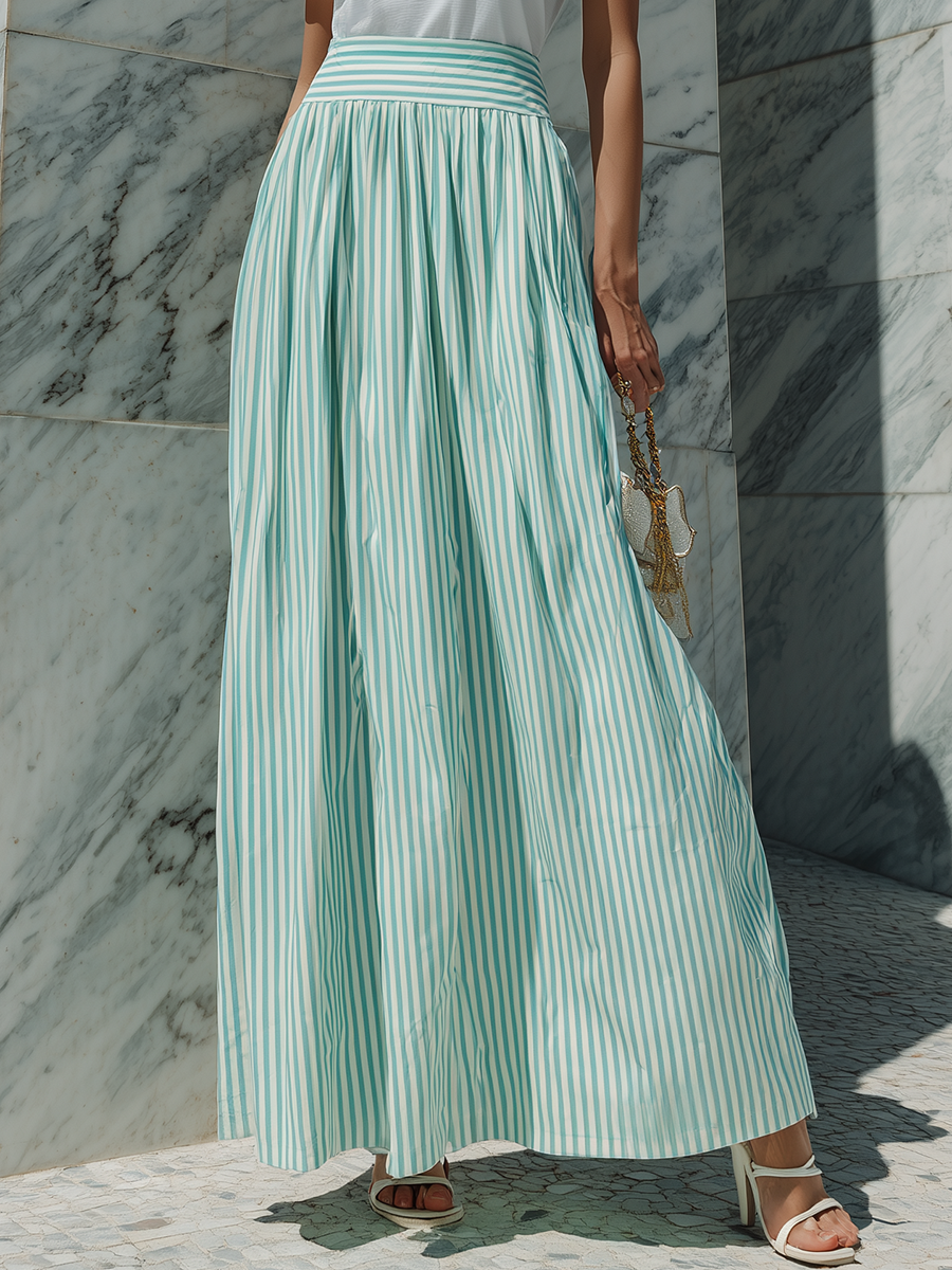 Vacation-Style Loose Striped Skirt