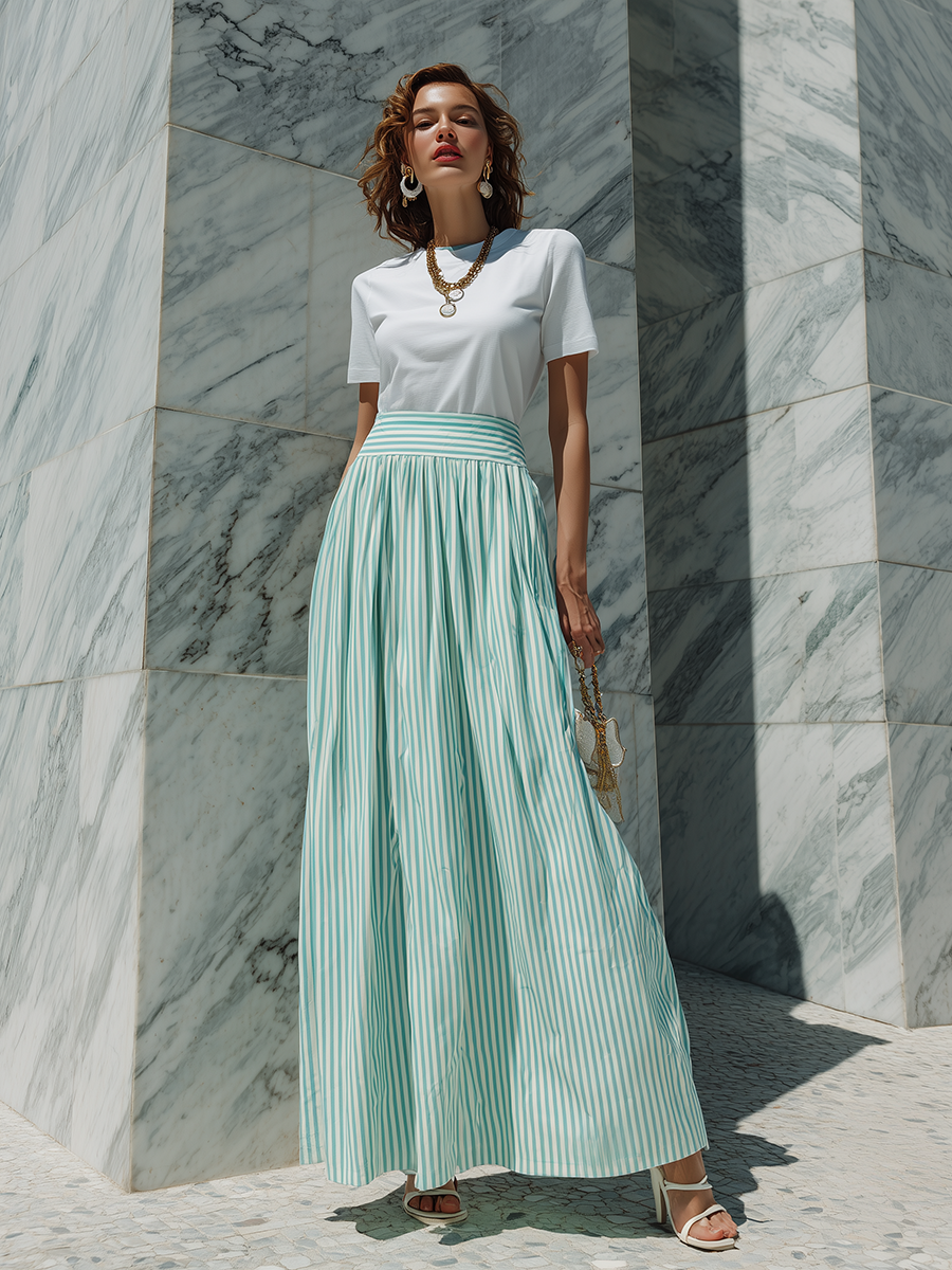 Vacation-Style Loose Striped Skirt